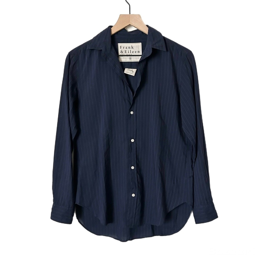 Frank & Eileen Frank Navy Pinstripe Button Down Shirt Woven in Italy Size Small
